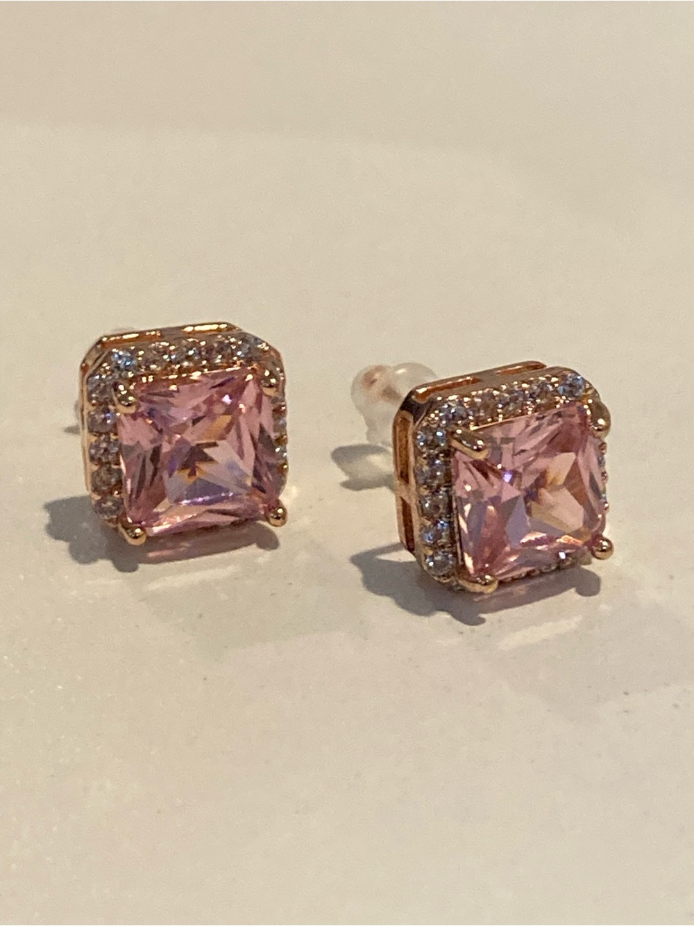 Rose Gold Pink Square Crystal Stud Earrings